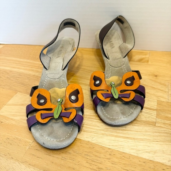 Prada Butterfly Kitten Heel Sandals Size 37 1/2 - Picture 1 of 12